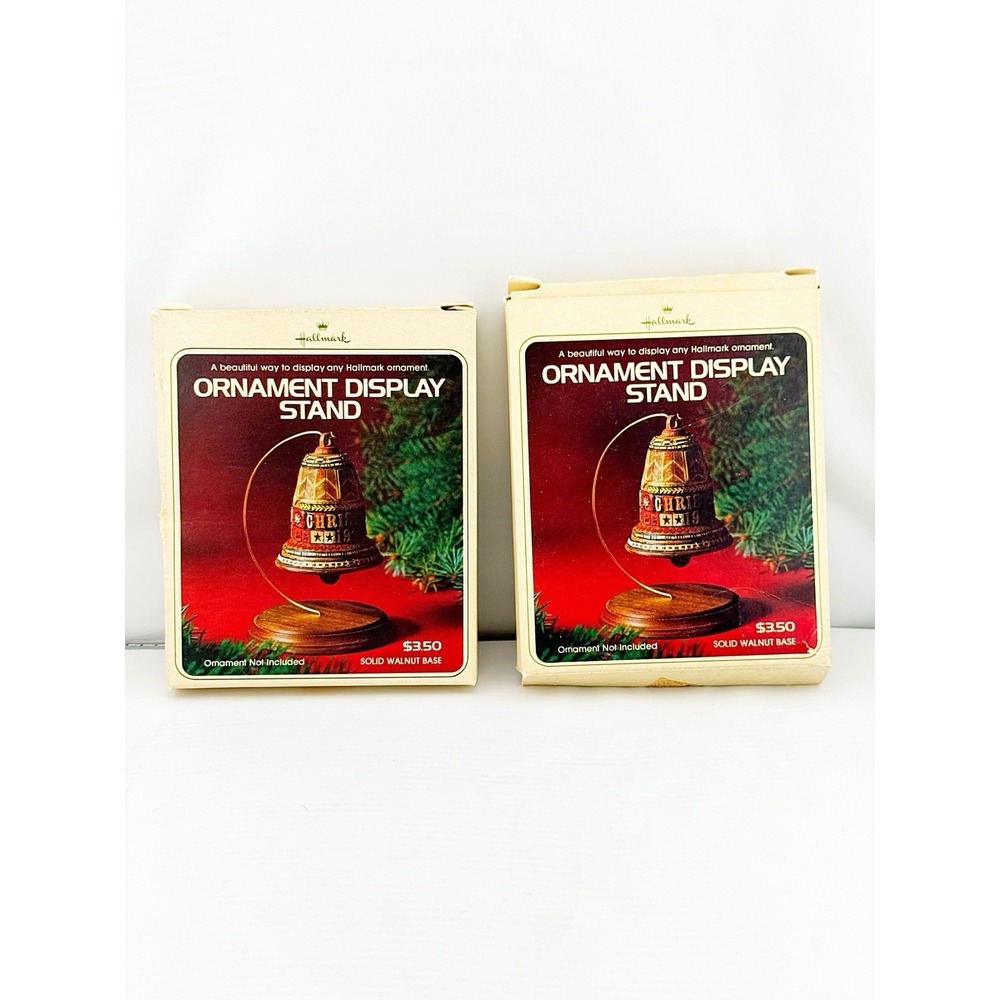 Vintage Hallmark Ornament Display Stand Set Of 2. Solid Walnut Base